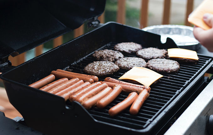 Burgers & Hot Dogs on Grill