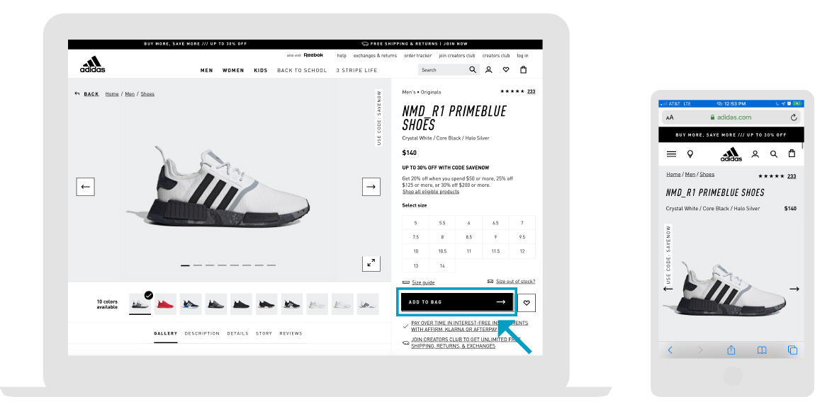 Adidas – Stránka obchodu – Krok 1