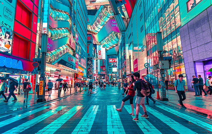 Shopping on a busy street