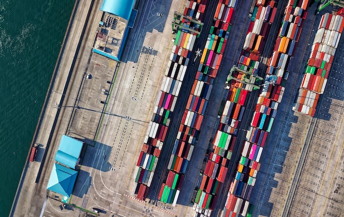 Shipping containers on a cargo ship