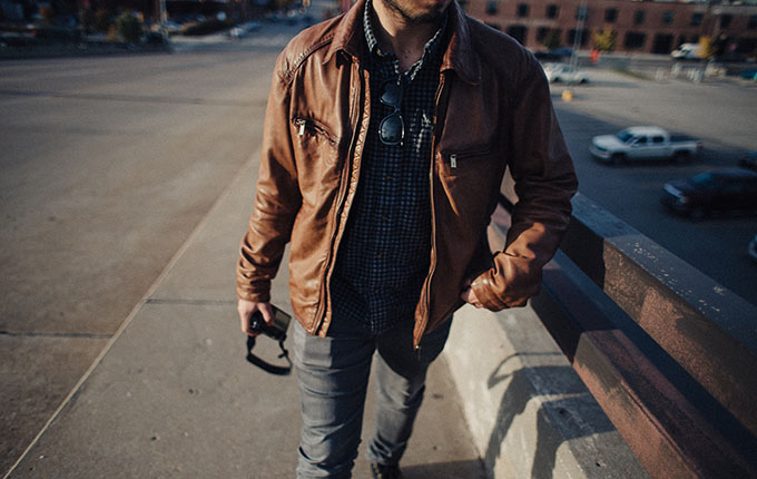 Man wearing a leather jacket