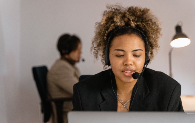 Woman talking on a headset