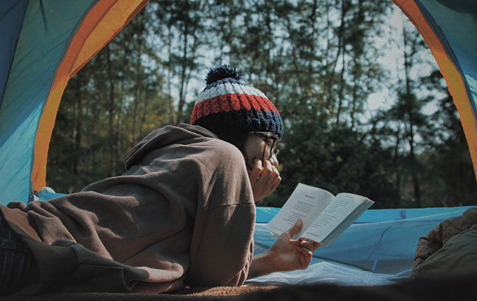 Reading in a tent