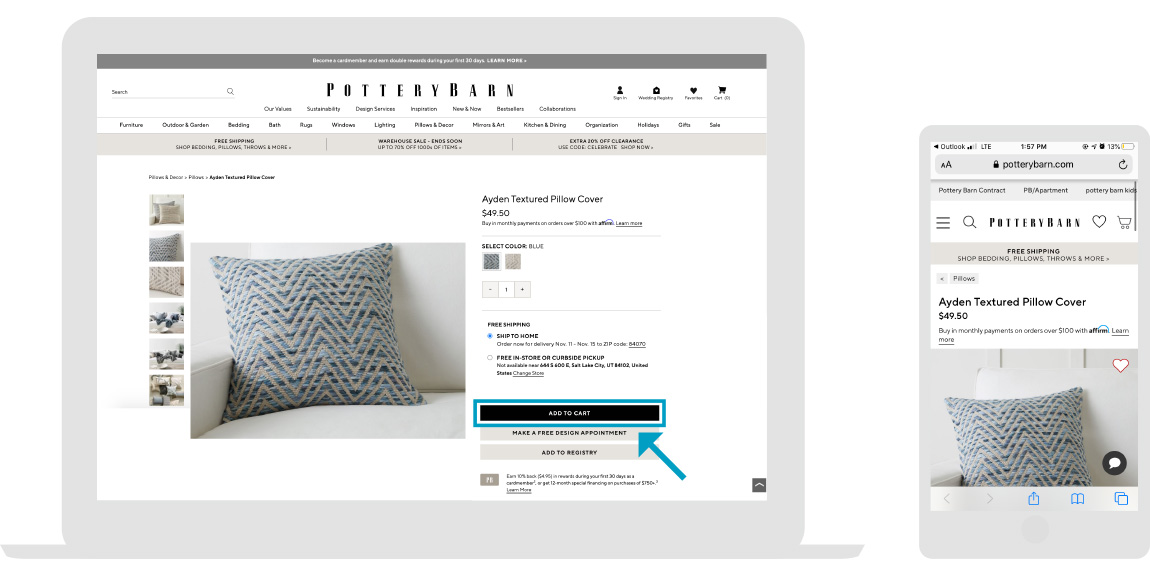 Pottery Barn - Page des Magasins - Étape 1