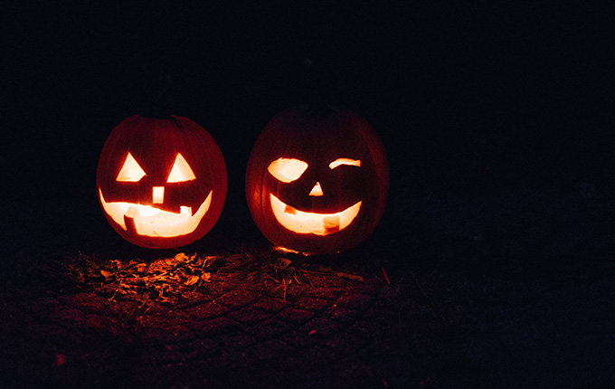 Lit Jack-O-Lanterns