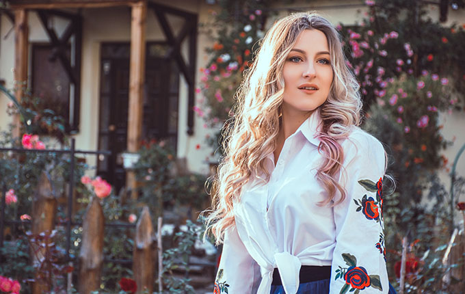 Image of woman in spring shirt